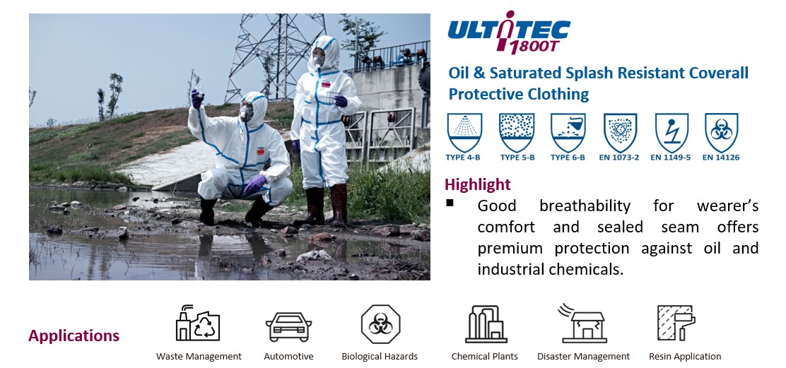 ULTITEC 1800T Product highlight. Taped coverall for dealing with contaminated liquid